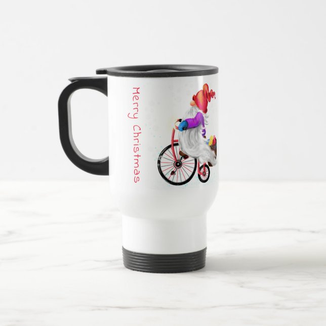 Gnomo da Caneca de viagem de Natal com Bike e Gift (Esquerda)