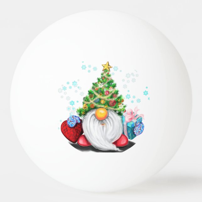 Gnomo de Natal com Bola de Pong de Presente (Frente)