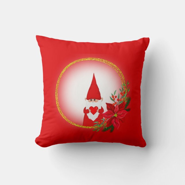 Gnomo de Natal em Almofada Vermelha (Frente)