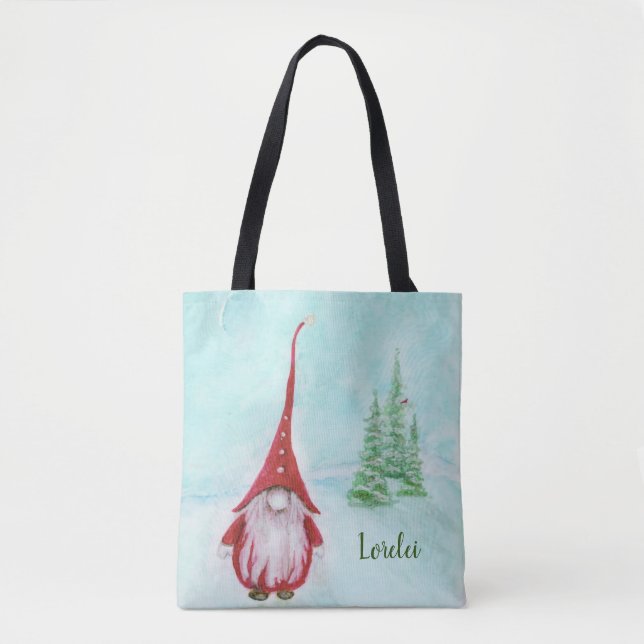 Gnomo de Natal Personalizado Tote Bag Whimsical (Frente)