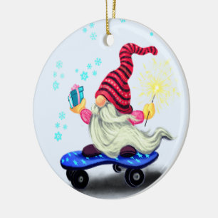 Gnomo de Skater de Enfeites de natal Engraçado com