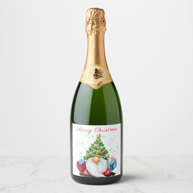 Gnomo de Vinho Espumante de Natal com Presente (Frente)
