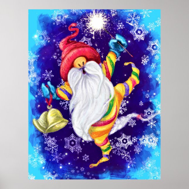 Gnomo Natal com Bells Poster - Pintura (Frente)