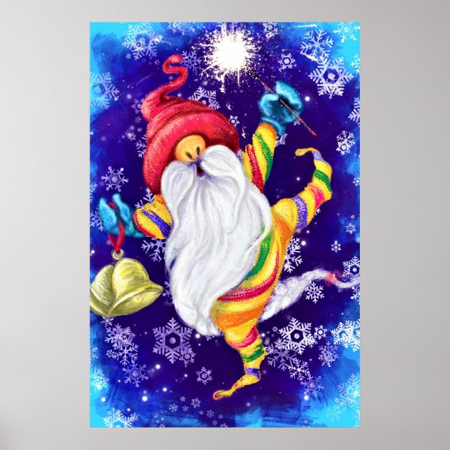 Gnomo Natal com Bells Poster - Pintura (Frente)