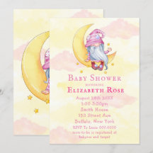 Gnomo Rosa Gnomo Lua Nuvem Bebê Convites