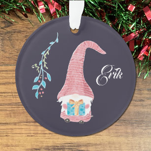 Gnomo sueco vermelho com ornamento presente