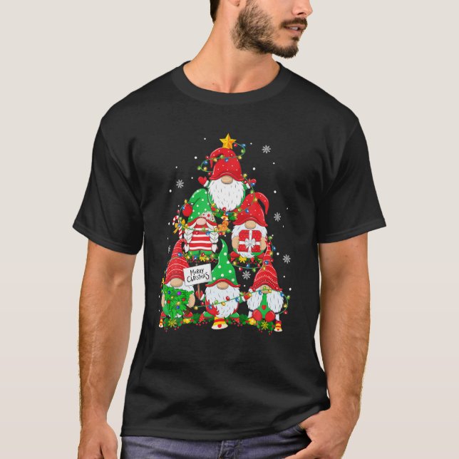Gnomos Cons Camisa De Natal Mulheres Gnomo Família (Frente)