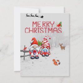 Gnomos de cartões de Natal com cervo, pássaro, esq
