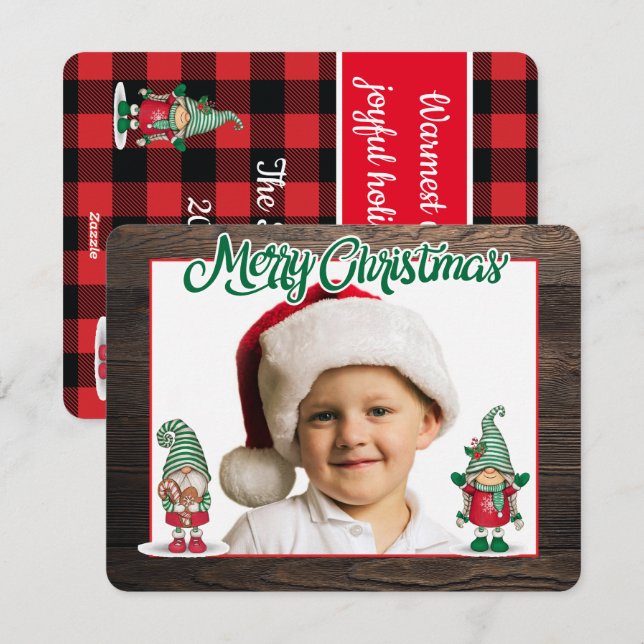 Gnomos de Natal (adicione sua foto) cartão de féri (Frente/Verso)