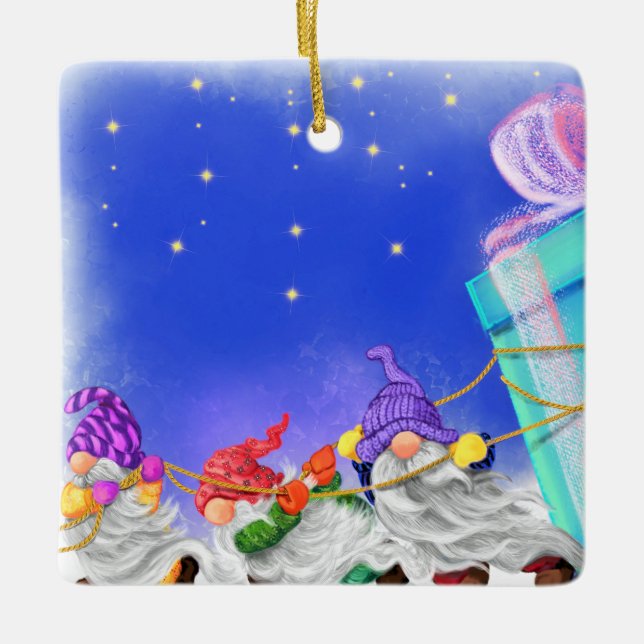 Gnomos de Natal com Enfeites de natal de Presente (Frente)