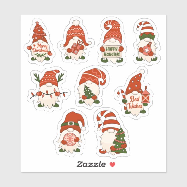 Gnomos de Natal - conjunto de 9 adesivos (Folha)