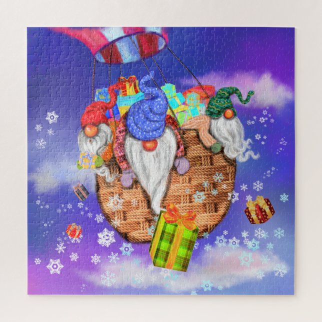 Gnomos Quebra-cabeça de Natal com Balão dá present (Vertical)