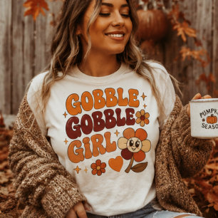 Gobble Gobble Garota Divertida Ação de Graças Retr