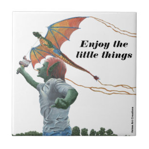 Goblin Flying Rainbow Dragon Kite Fantasy Art Azul