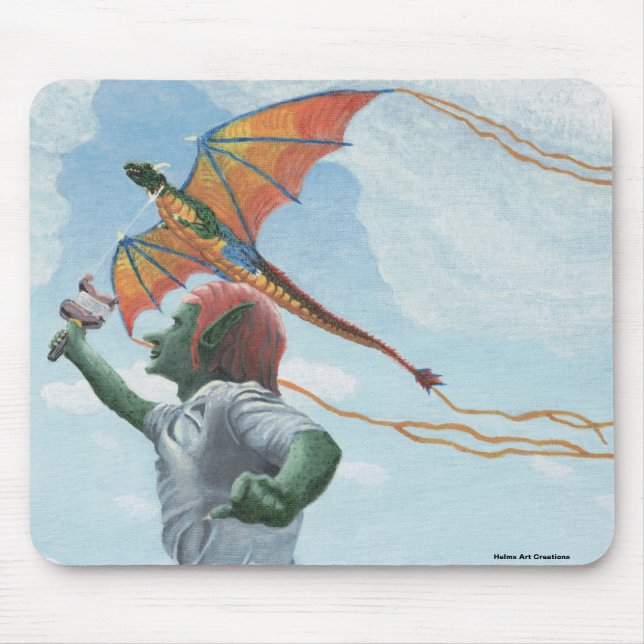 Goblin Flying Rainbow Dragon Kite Fantasy Mousepad (Frente)