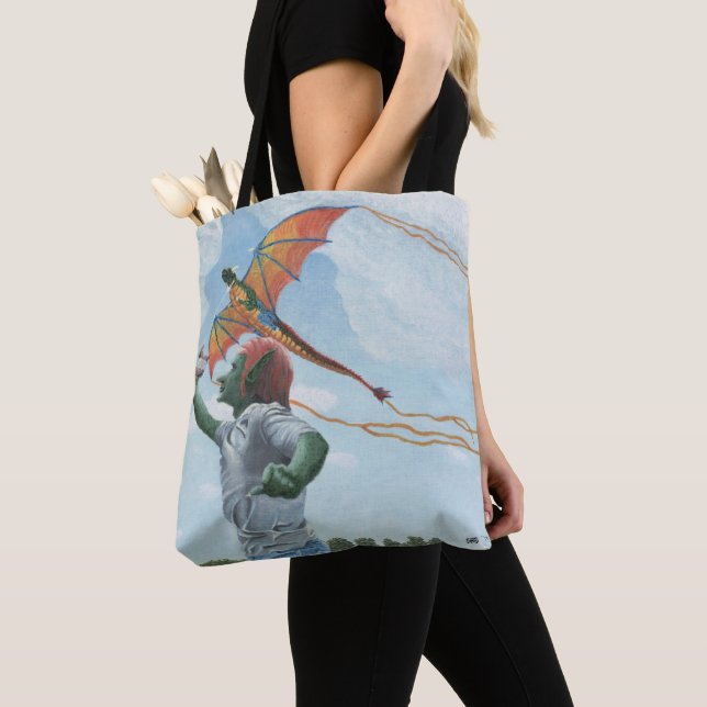 Goblin Flying Rainbow Dragon Kite Fantasy Tote Bag (Close Up)