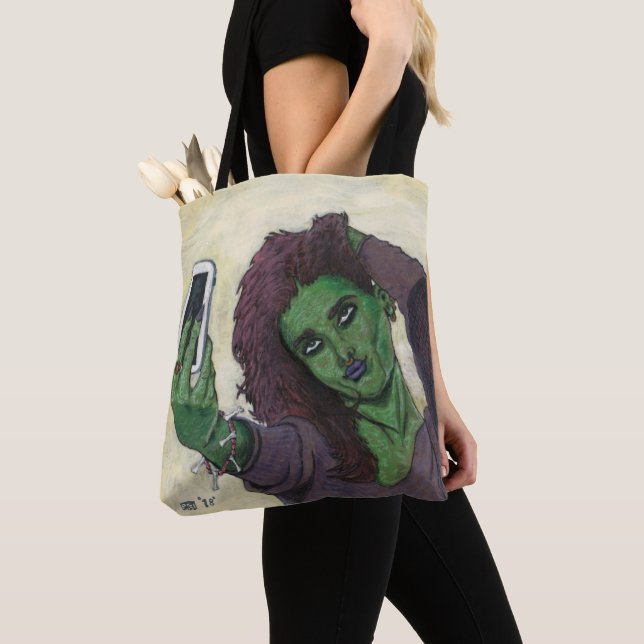Goblin Girl Cell Selfie Graphic Tote Bag (Close Up)