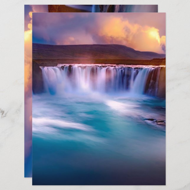 Goðafoss Waterfall Islândia Scrapbook Paper (Frente/Verso)