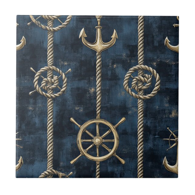 Gold Anchor & Helm Nautical Pattern (Frente)