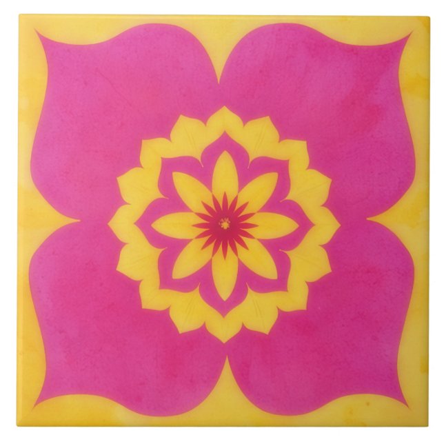 Gold and Pink Floral Art Decorative Tile (Frente)