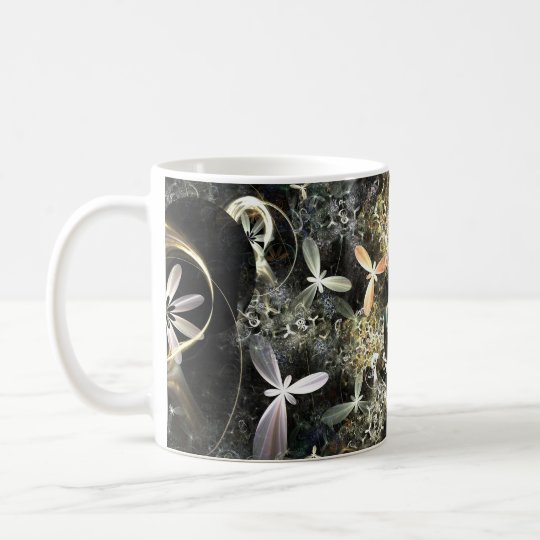Gold and Silver Flowers Fractal Caneca De Café