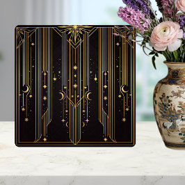 Gold Art Deco Celestial Stars Moons Pattern 