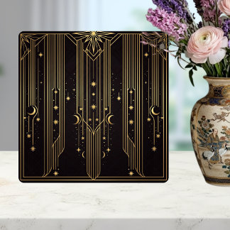 Gold Art Deco Celestial Stars Moons Pattern