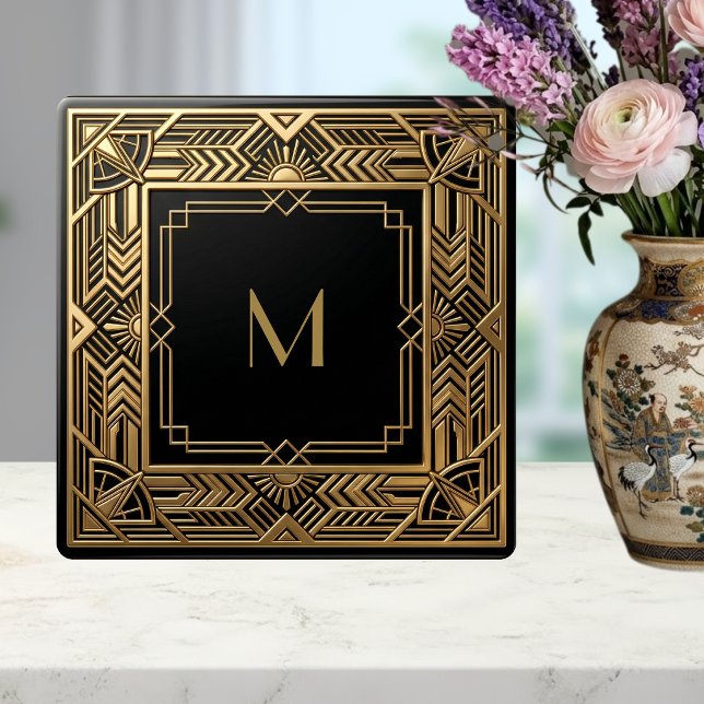 Gold Art Deco Monogram Black Personalized Luxury (Criador carregado)