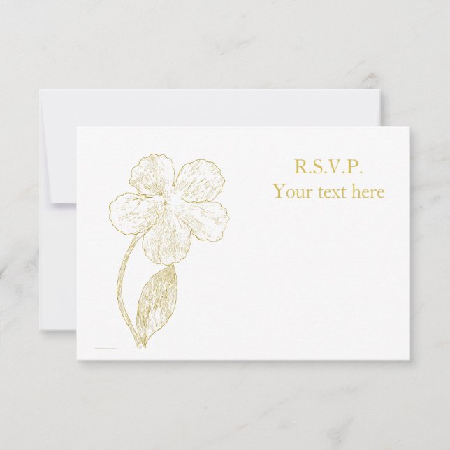 Gold Botanical Sketch Minimalist Wedding RSVP Card (Frente)
