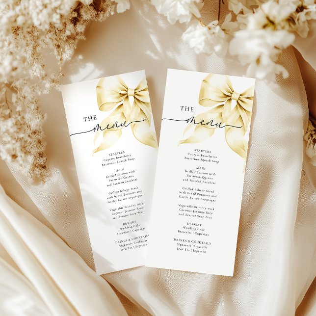 Gold Bow Bridal Shower Menu Card (Criador carregado)