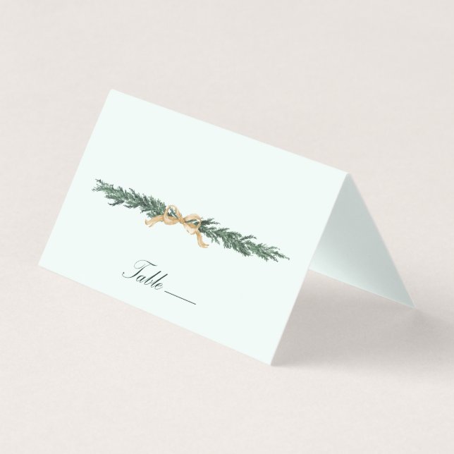 Gold Bow & Greenery Border Mint Wedding Place Card (Frente)