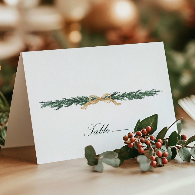 Gold Bow & Greenery Border Wedding Place Card (Criador carregado)