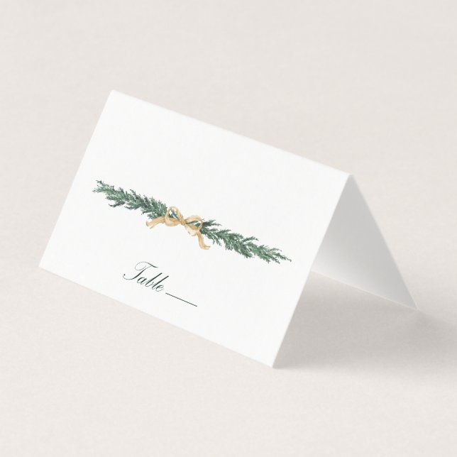 Gold Bow & Greenery Border Wedding Place Card (Frente)