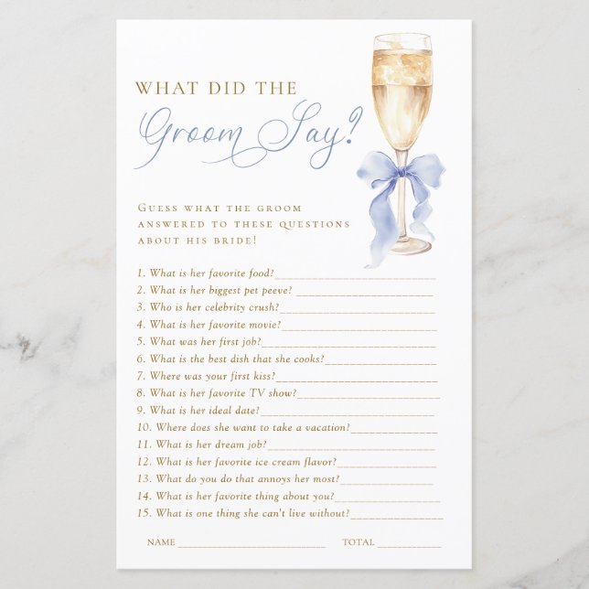 Gold Champagne What Did the Groom Say Game (Frente)