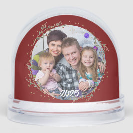 Gold Circle & Warm Red Family Photo Christmas Card