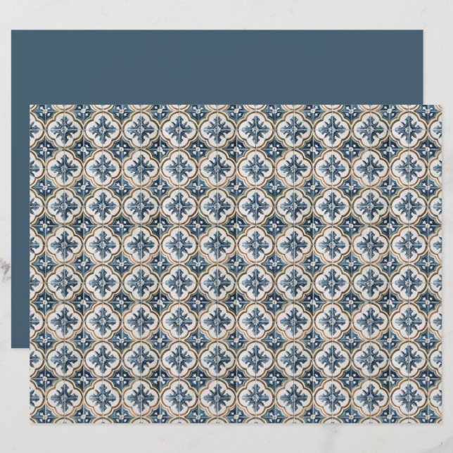 Gold Clover Blue Accents Spanish Tile Pattern  (Frente/Verso)
