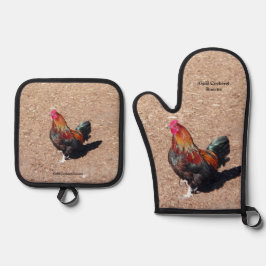 Gold Cockerel Rooster Oven Mitt and pot holders