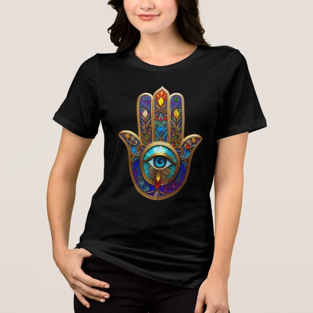 Gold Colorful Hamsa Turquoise Sapphire Third Eye  (Frente)