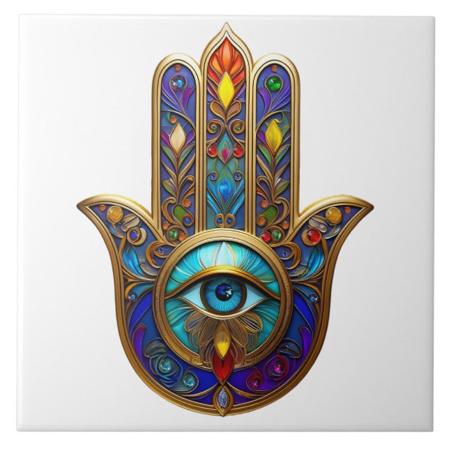Gold Colorful Hamsa Turquoise Sapphire Third Eye  (Frente)