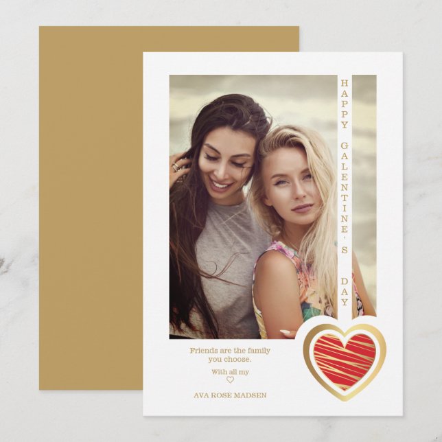 Gold Effect Red Heart Friends Happy Galentines (Frente/Verso)
