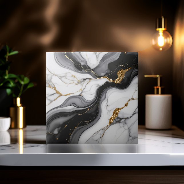Gold Faux Glitter Veined B&W Marble ID1180c (Criador carregado)