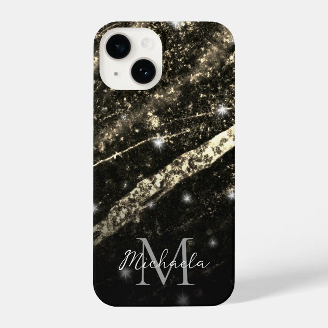 Gold faux sparkly line black abstract Monogram (Verso)