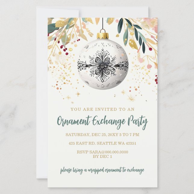 Gold Festive Ornament Exchange Christmas Party (Frente)