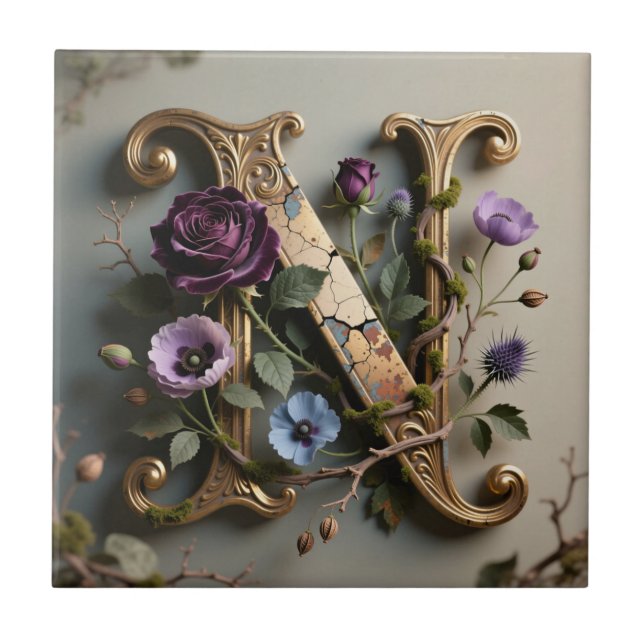 Gold Floral Patina Letter N Monogram (Frente)
