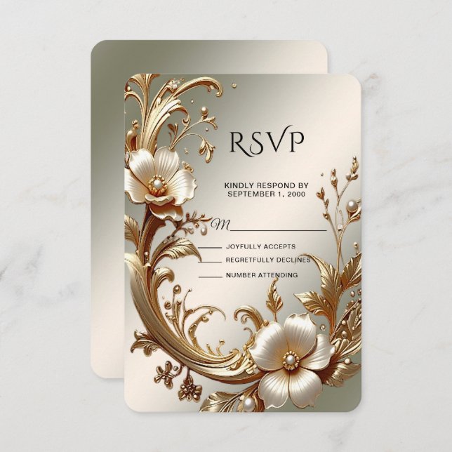 Gold Floral RSVP Card (Frente/Verso)