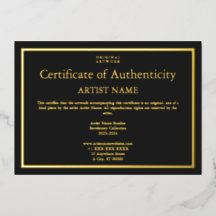 Gold Foil Black Certificate of Authentication Art