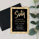 Gold Foil Glitter Sessenta e sessenta Convites de<br><div class="desc">Este é um convite de 60º aniversário com um brilho dourado e design de folha de alumínio. caras de cara 60 60º sexagésimo sexagenário de menina brilhante brilhante cintilante</div>