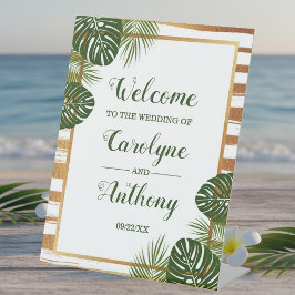 Gold Foil & Green Palm Leaf Beach Weding Welcome