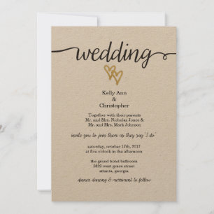 Gold Foil Hearts Kraft Paper Convite de Casamento
