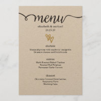 Gold Foil Hearts Kraft Paper Menu Casamento
